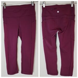 Lululemon Mind Over Miles Crop (17" ). Marvel Burgundy. Perforated. Size 4.